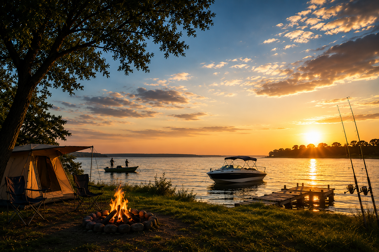 Vaal Dam camping aerial sunset view